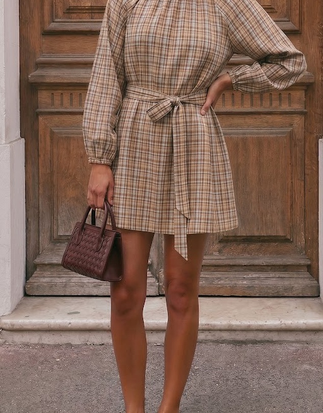 Atmos&Here - Elva Checkered Cotton Blend Mini Dress