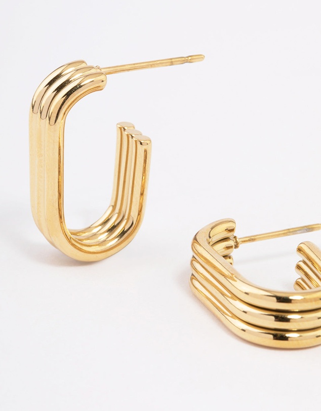 Lovisa - Waterproof Gold Plated Stainless Steel Trio Oval Huggie Earrings