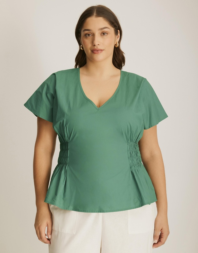 Atmos&Here Curvy - Solene V-Neck Flutter Sleeve Top