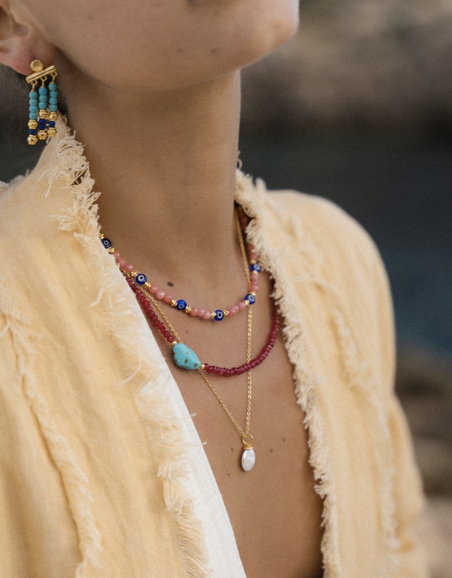 Ottoman Hands - Felice Red Jade and Turquoise Beaded Necklace