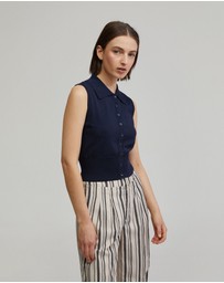 Oxford - Rae Polo Neck Buttoned Knit Top