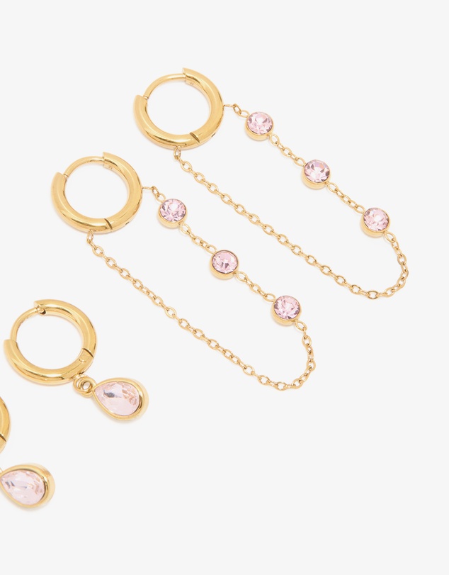 Lovisa - Waterproof Gold Plated Cubic Zirconia Chain Droplet Earrings 2-Pack