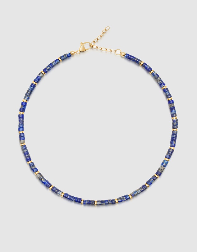 Nialaya Jewellery - Heishi Blue Lapis Choker with Gold