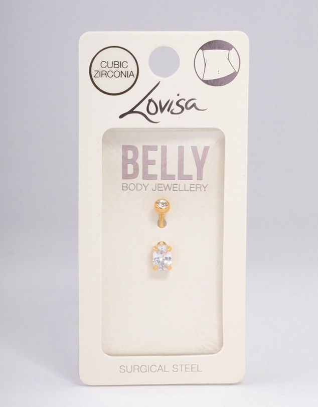 Lovisa - Gold Plated Surgical Steel Cubic Zirconia Classic Claw Belly Ring