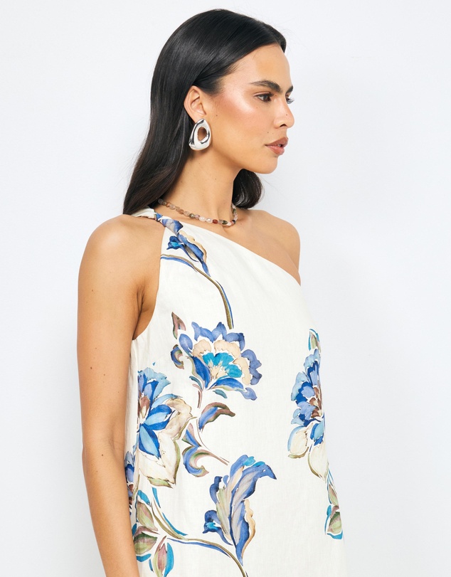 AERE - Lea Linen One Shoulder Midi Dress