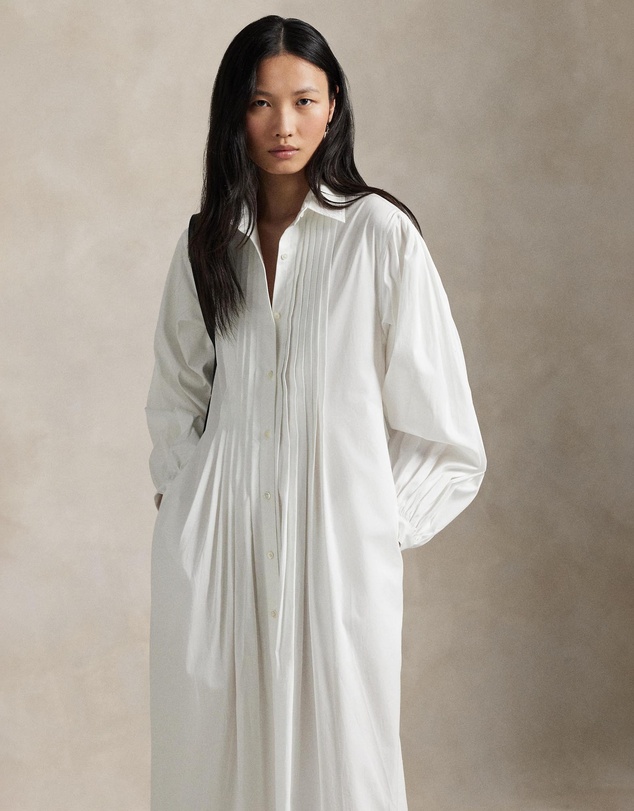Polo Ralph Lauren - Pleated-Bib Cotton Maxi Shirtdress - ICONIC EXCLUSIVE