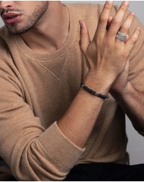 Nialaya Jewellery - Men's Hexagon Beaded Bracelet with Black Onyx and Silver