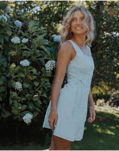 Petal & Pup - Davida Mini Dress - Pale Blue Broderie