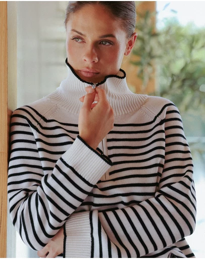 IDA+S - Ines Merino Stripe Quarter-Zip Knit