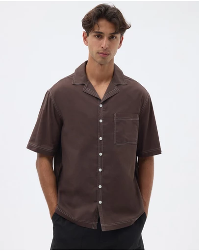 AERE - Linen Blend Contrast Stitch Shirt