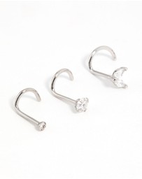 Lovisa - Surgical Steel Cubic Zirconia Butterfly & Round Nose Stud 3-Pack