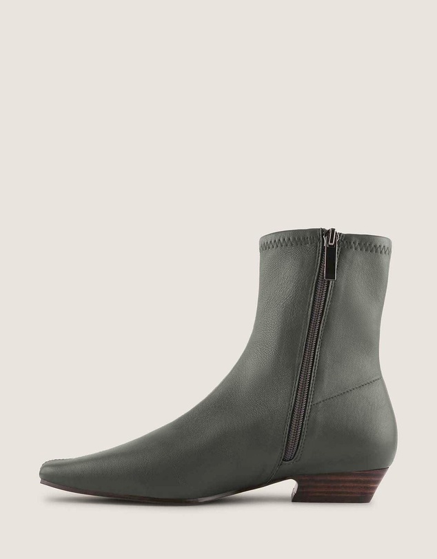 Shelly Shen - Carmen Heel Ankle Boots Dark Olive Leather