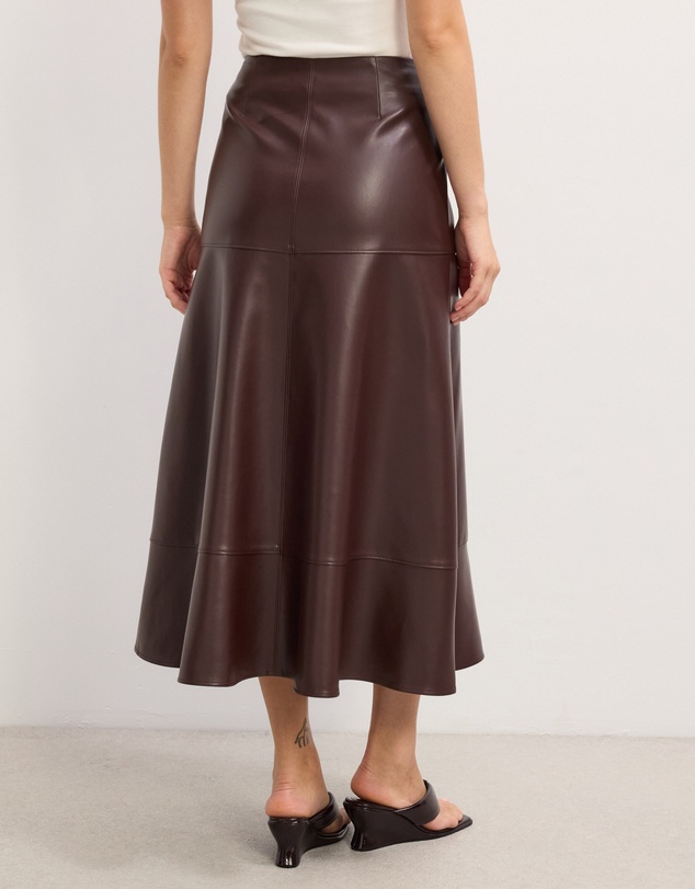 The Fated - Cam Leather Look Midi Skirt