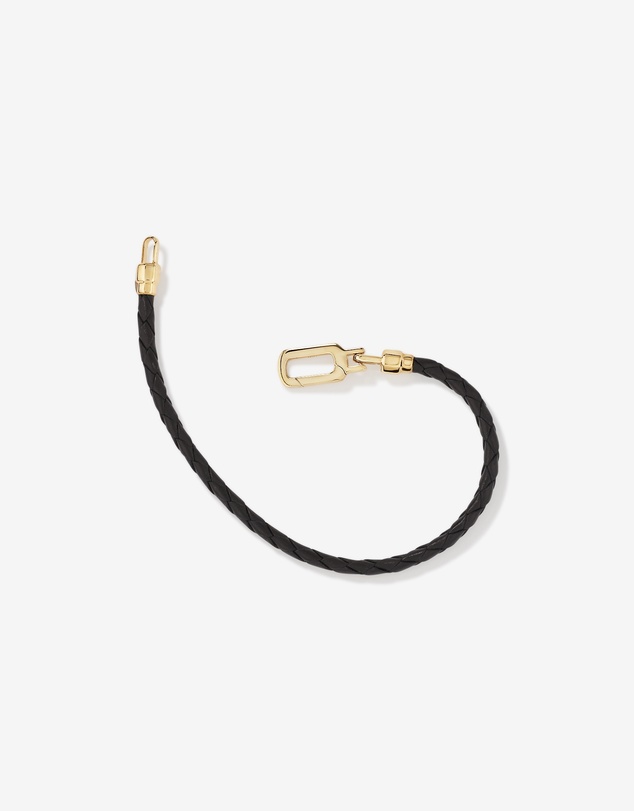 Michael Hill - Men's Black Leather Braided Bracelet with 10kt Yellow Gold
