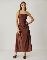 Atmos&Here - Cinch Waist Linen Blend Midi Dress