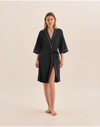 Gingerlilly - Lacey Navy Satin Robe