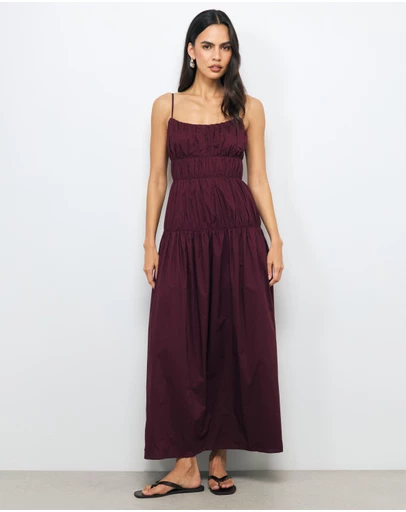 AERE - Lena Gathered Cotton Midi Dress