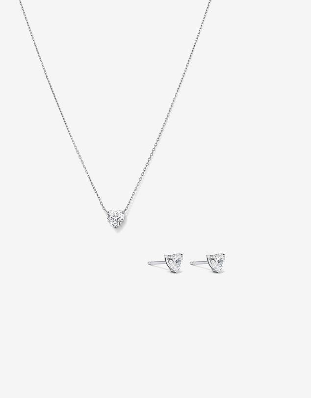 Michael Hill - Cubic Zirconia Heart Stud Earrings and Necklace Set in Sterling Silver