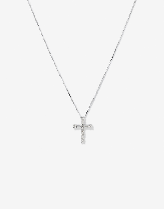 Michael Hill - 0.34 Carat TW Baguette and Round Brilliant Diamond Cross Pendant in 10kt White Gold