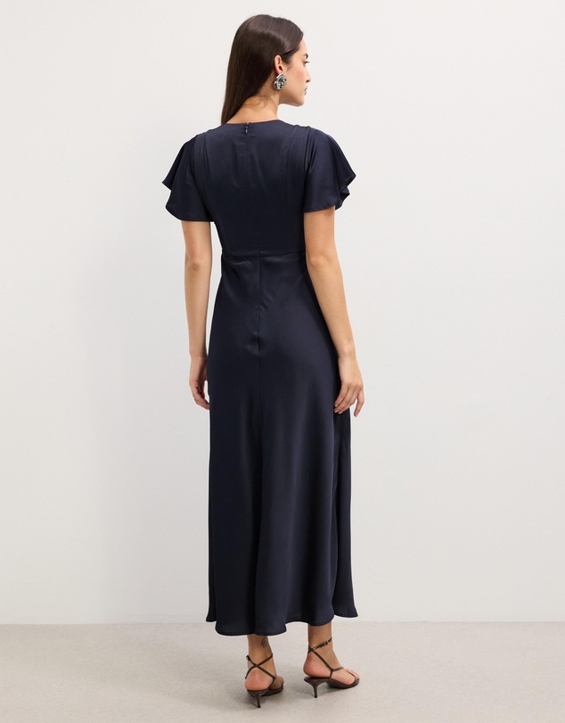 The Fated - Bella Fluted Sleeve Satin Midi Dress