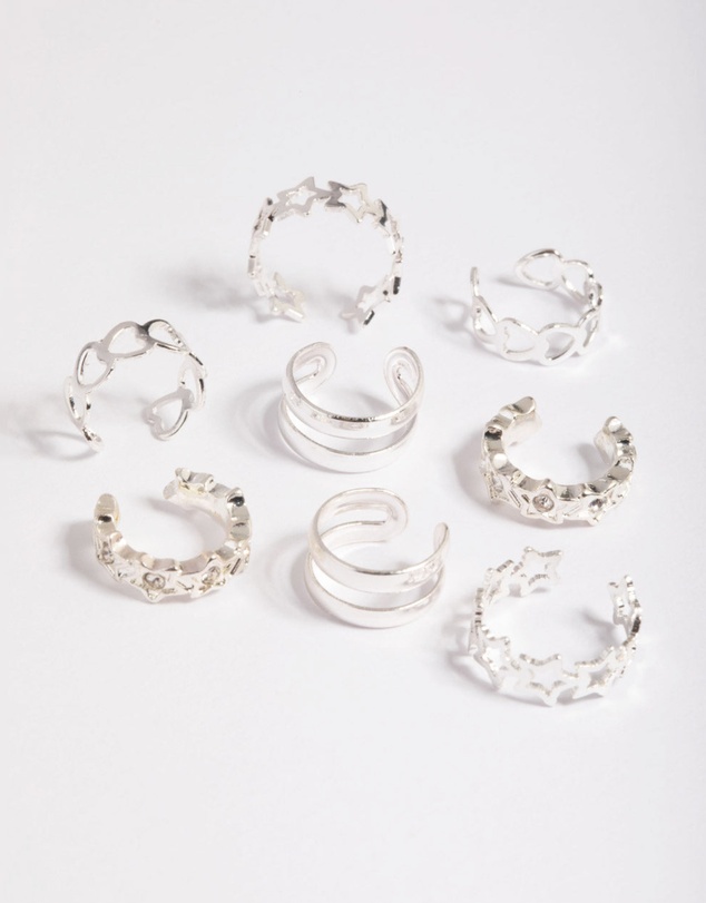 Lovisa - Silver Starry Heart Cuff Earring 8-Pack