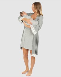 Angel Maternity - 3 Piece Hospital Pack - Nursing Dress + Lace Robe + Baby Wrap Set