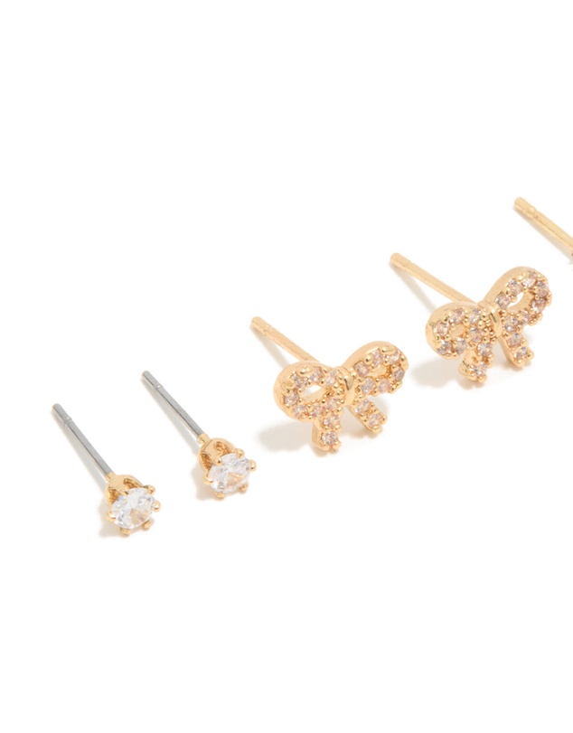 Lovisa - Waterproof Gold Plated Stainless Steel Cubic Zirconia & Pearl Stud Earrings 4-Pack