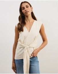 Atmos&Here - Liora Linen Blend Top with Tie