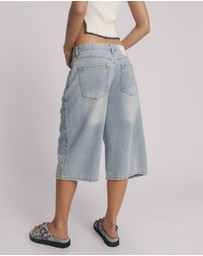 ONE TEASPOON - Beastie Low Waist Wide Leg Denim Jorts - Soft Blue