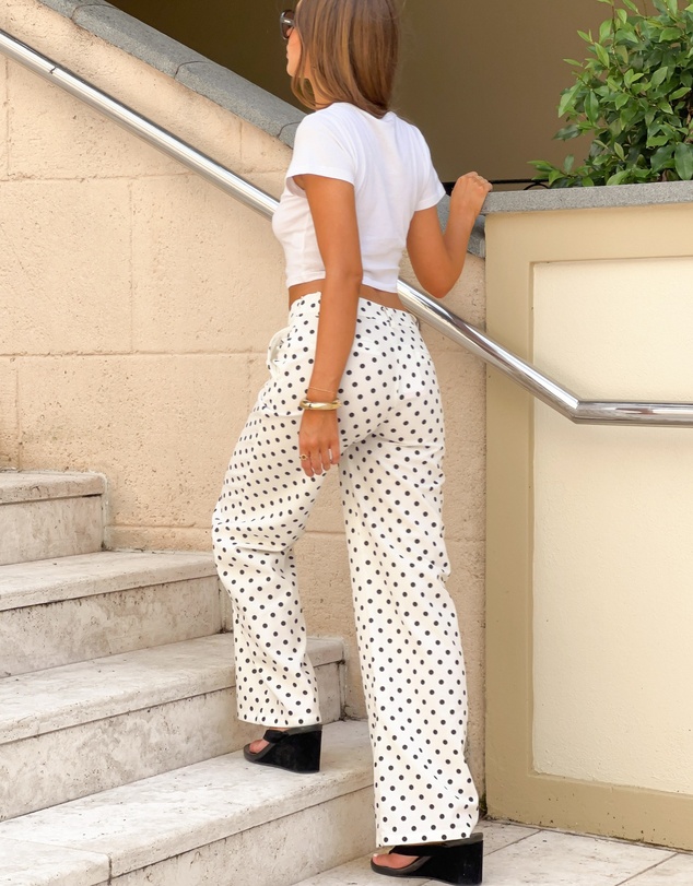 Beginning Boutique - Loreta White Polka Dot Low Waist Pants