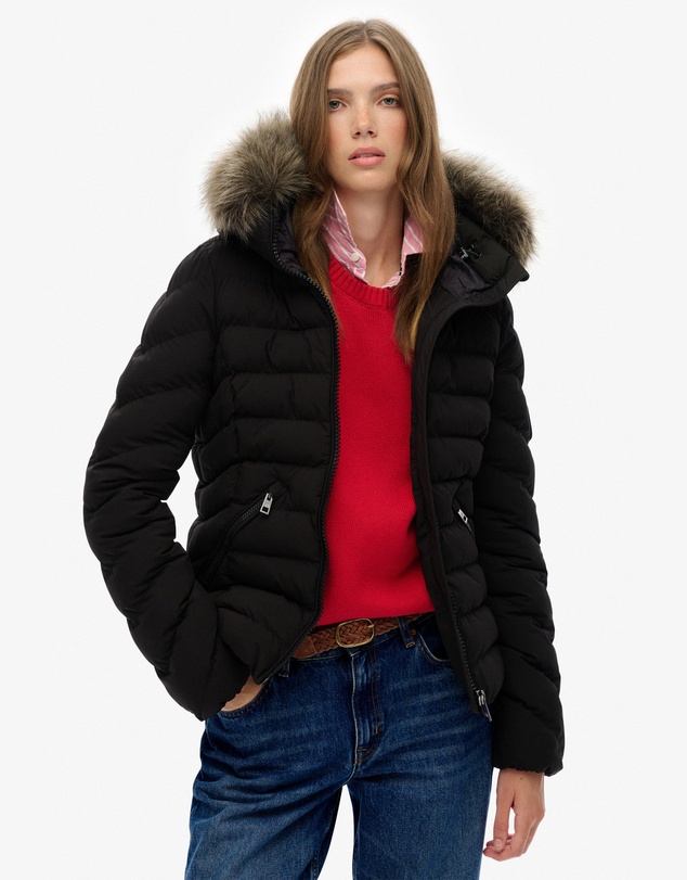 Superdry - Fuji Faux Fur Slim Fit Hood Padded Jacket