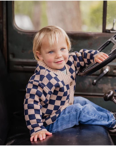 Fox & Finch - Wild Side Check Knitted Cardigan - Babies