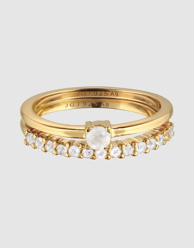 Elli Jewelry - Ring Set Moonstone Celestial 925 Sterling Silver Vermeil