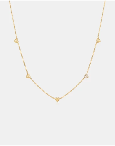 Ania Haie - Ania Haie Gold Pave Puffed Heart Station Necklace