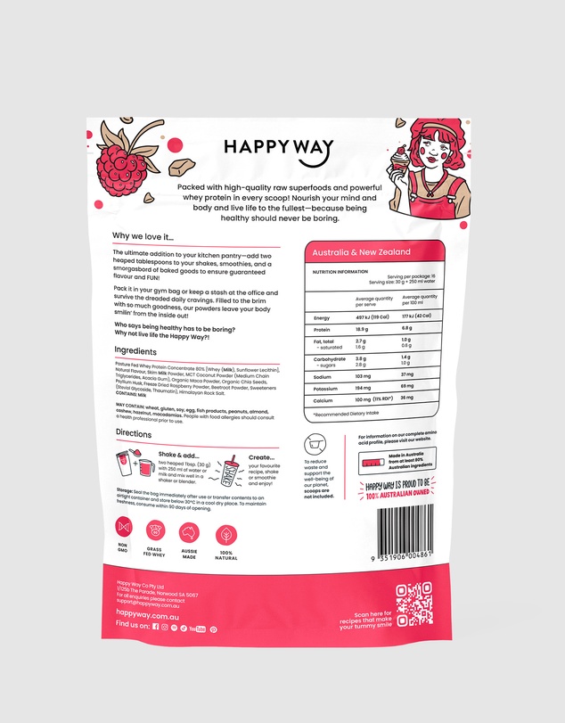 Happy Way - White Chocolate Raspberry Whey Protein Powder
