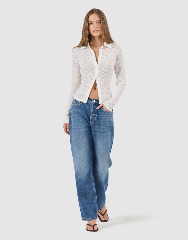 Rolla's - Daisy Lace Long Sleeve Shirt - White