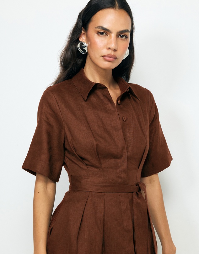 AERE - Orien Tuck Waist Linen Shirt Dress