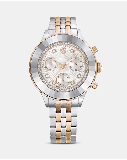 Swarovski - Octea Chrono Watch, Swiss Made, Metal Bracelet, Rose Gold Tone, Mixed Metal Finish
