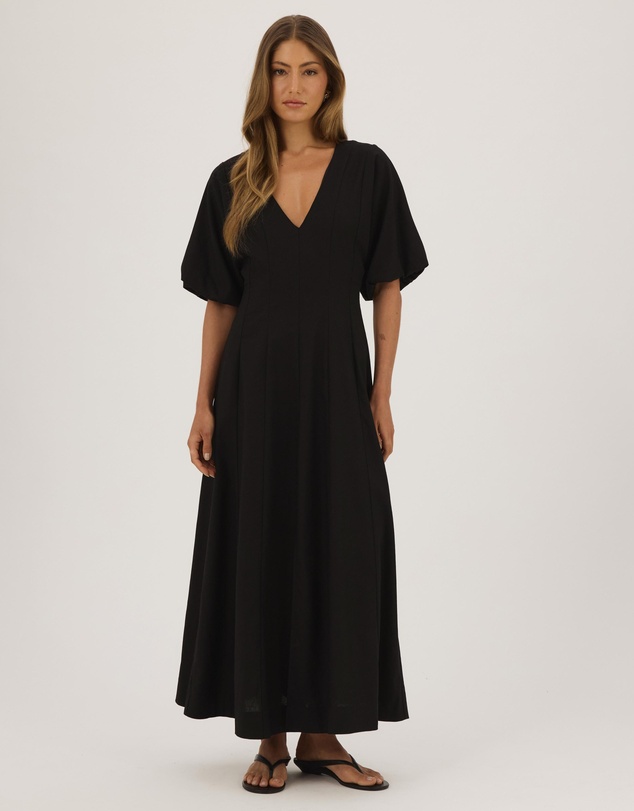 Atmos&Here - Ivy Short Sleeve Midi Dress In Cotton Linen Blend