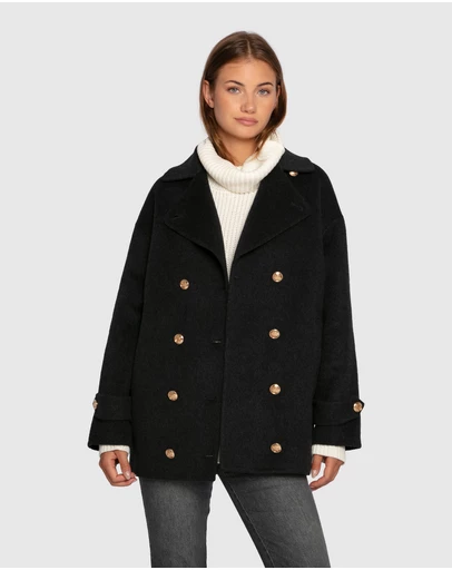 Belle & Bloom - Right and Forward Double Breasted Wool Blend Pea Coat
