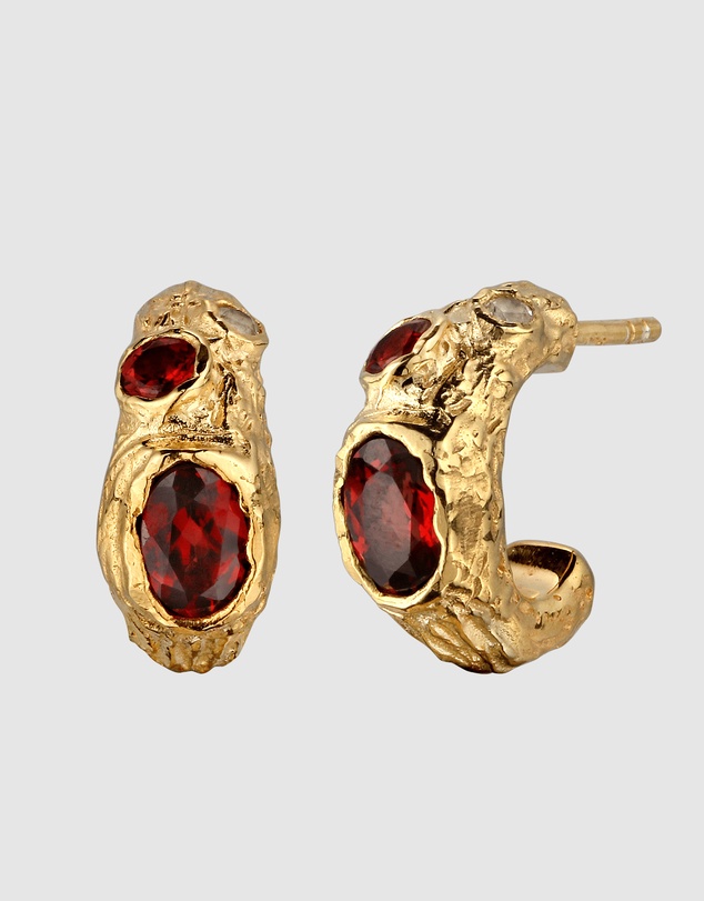 Elli Jewelry - Topaz and Garnet Hoop Earrings in Gold-Plated 925 Silver