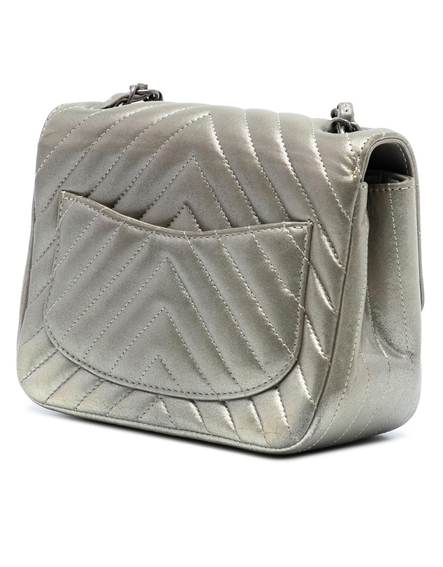 Pre-Loved by Azura Reborn - Pre-Loved Mini Square Classic Chevron Iridescent Calfskin Single Flap