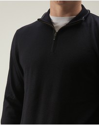 3 Wise Men - 3 Wise Men Harvey Zip Neck Merino Knit - Black