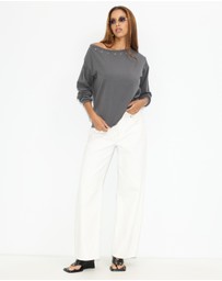 Dazie - Holly Long Sleeve Eyelet T-Shirt