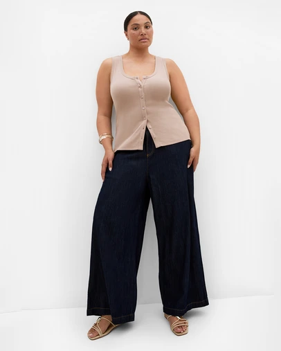City Chic - Plus size Tara Button Through Tank - neutral