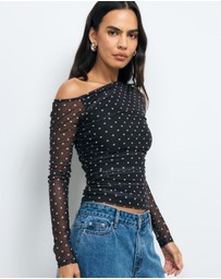 AERE - Chloe Off Shoulder Mesh Top