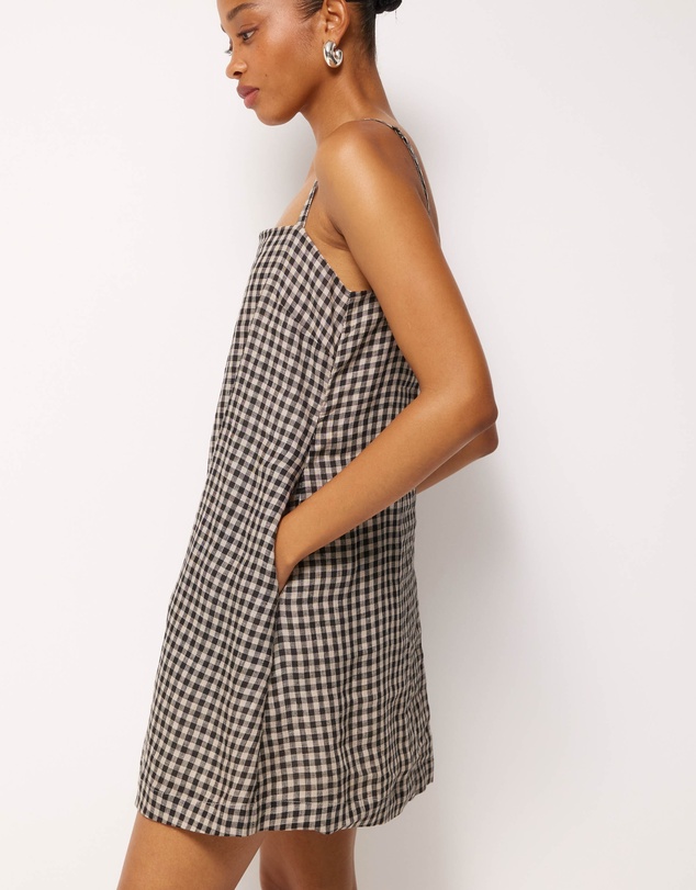 AERE - Avenly Linen Gingham Mini Dress