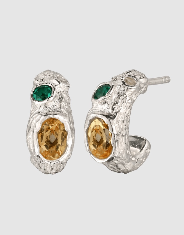Elli Jewelry - Emerald and Citrine Hoop Earrings in 925 Silver