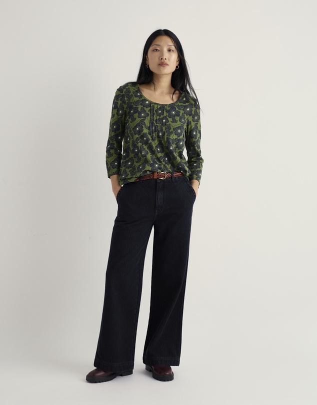 Seasalt - Seasalt Cornwall Green Penhollow Top in Organic Cotton Jersey