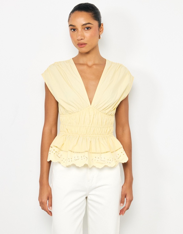 AERE - Bonnie Ruched Lace Peplum Top
